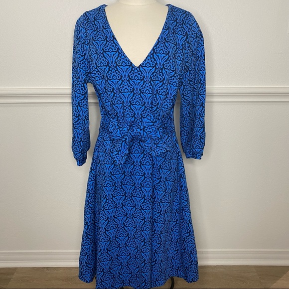 Boden Blue and Black Floral Print Dress - Picture 1 of 13